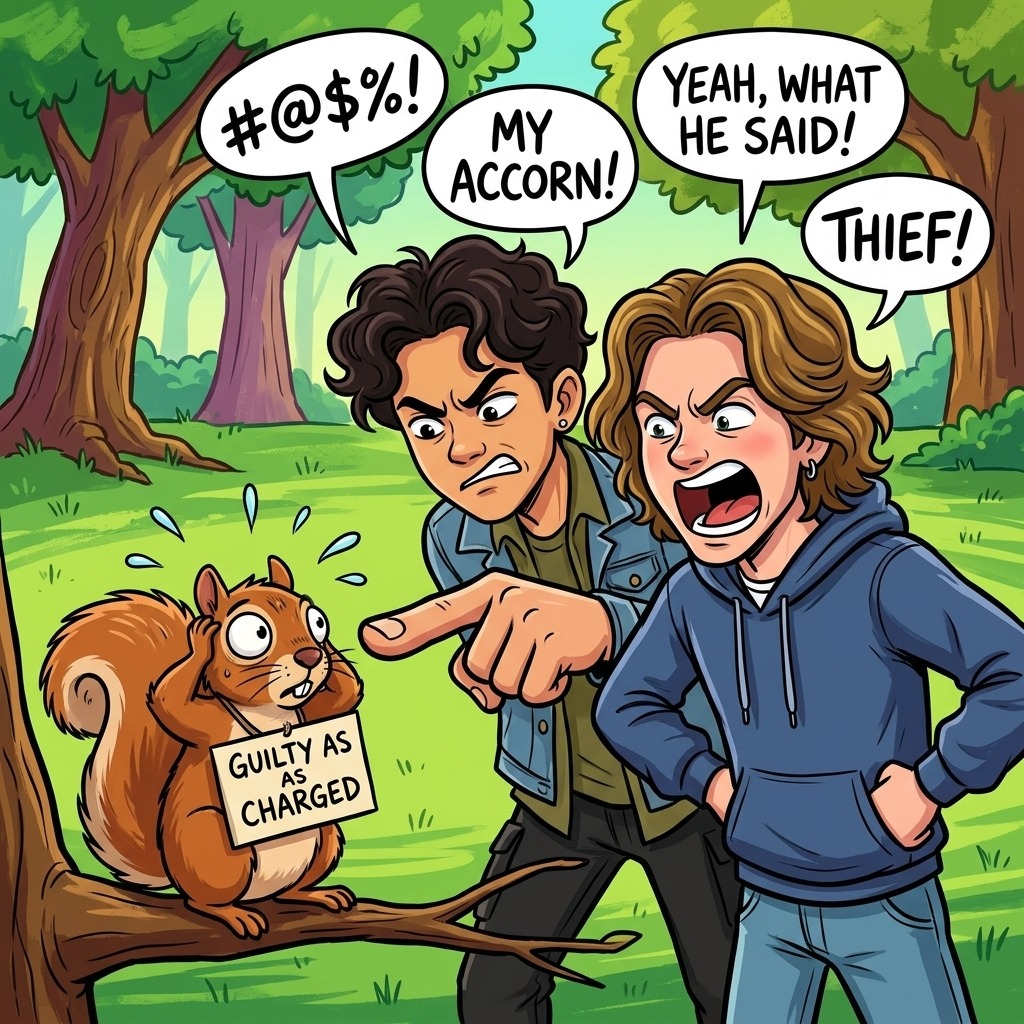 Dave and John berating a squirrel